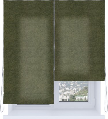 Римская штора «Кортин», система «Комфорт», софт однотонный зелёный