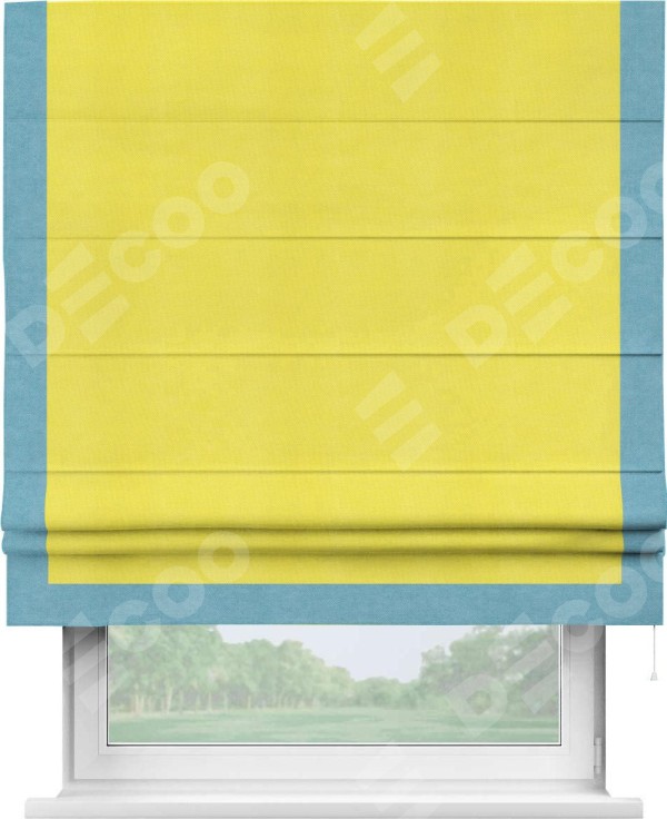 Римская штора «Кортин» с кантом Виктория, для проема, ткань вельвет cветло-желтый
