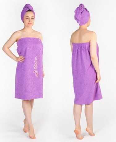 Набор д/сауны махр. жен. (Килт(юбка)(80х150+-2)+ чалма), цвет сиреневый