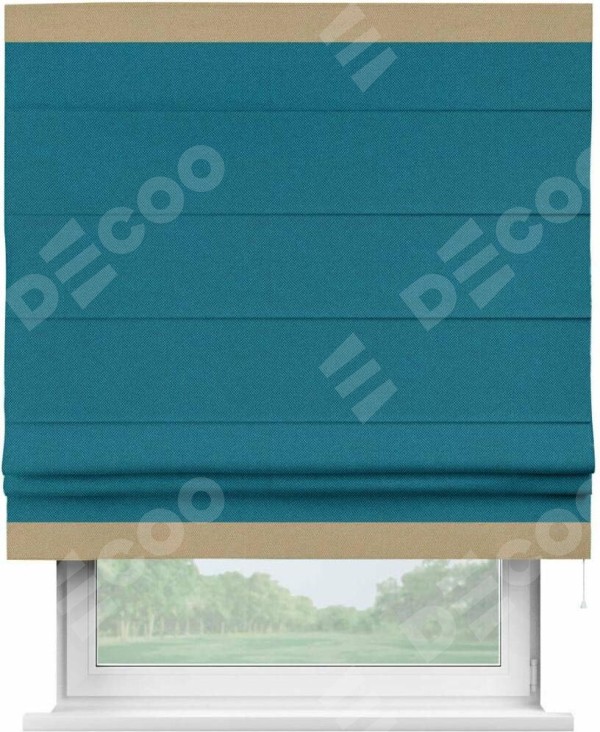 Римская штора «Кортин» с кантом Горизонт, для проема, ткань лён димаут, светло-синий