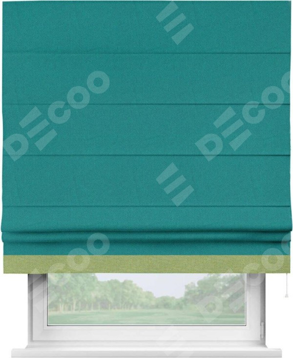 Римская штора «Кортин» с кантом Джестер, для проема, ткань лён димаут, тёмно-бирюзовый