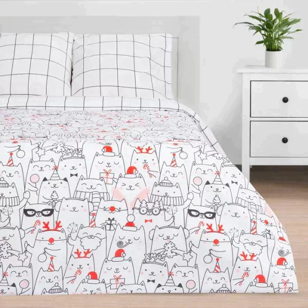 Постельное белье Этель Дуэт Xmas cat 143*215 см - 2 шт, 240*220 см, 70*70 см - 2 шт
