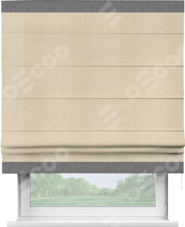 Римская штора «Кортин» с кантом Горизонт, для проема, ткань софт однотонный бежевый лайт