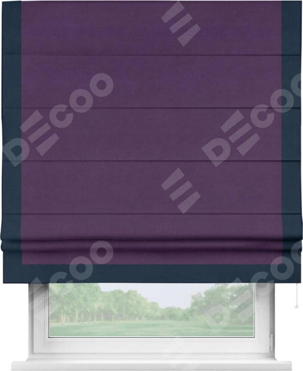 Римская штора «Кортин» с кантом Виктория, для проема, ткань вельвет темно-фиолетовый