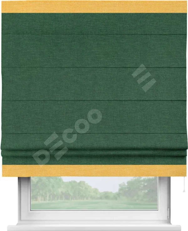 Римская штора «Кортин» с кантом Горизонт, для проема, ткань лён серо-зеленый
