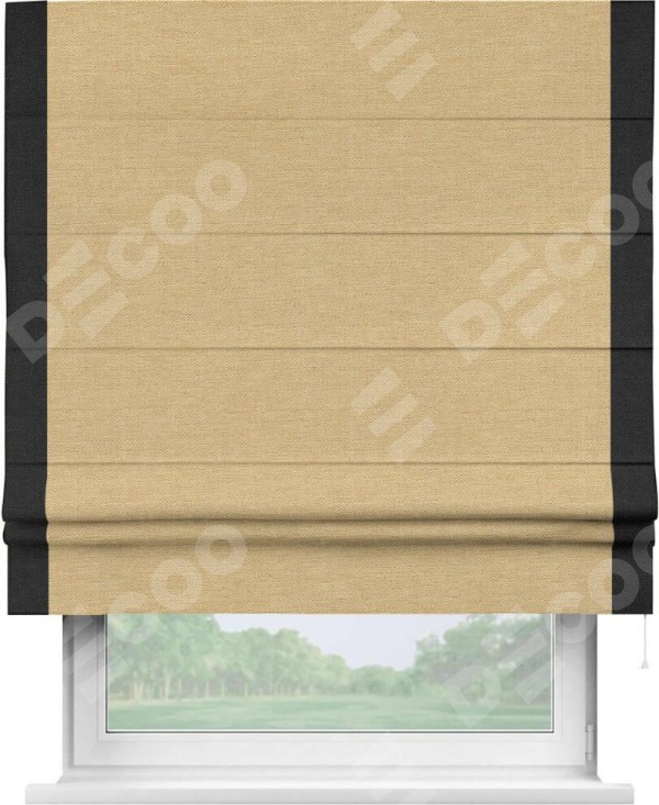 Римская штора «Кортин» с кантом Стрим Дуо, для проема, ткань лён темно-бежевый