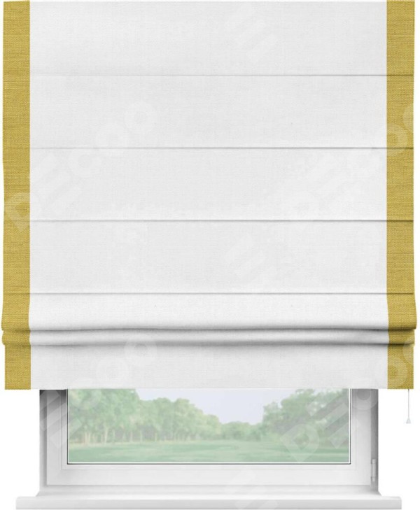 Римская штора «Кортин» с кантом Стрим Дуо, для проема, ткань лён белый, ширина 40-60 см