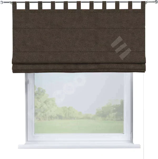 Римская штора «Кортин», твид блэкаут тёмно-коричневый, на петлях
