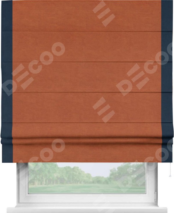 Римская штора «Кортин» с кантом Стрим Дуо, для проема, ткань вельвет терракотовый