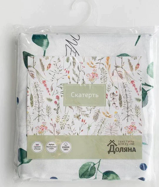 Скатерть "Доляна" Eucalyptus 220х144 см, 100% хлопок, 164 г/м2