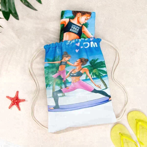 Полотенце пляжное в сумке Этель «Yoga mom» 70х140 см, микрофибра