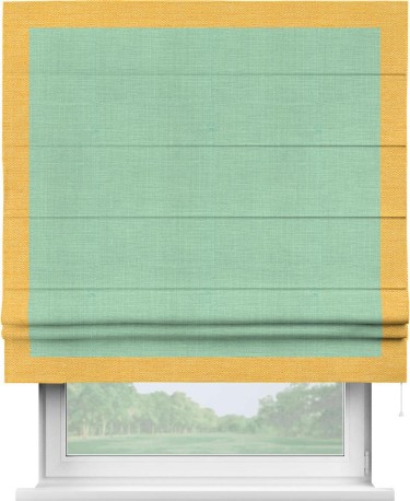 Римская штора «Кортин» с кантом Чесс, для проема, ткань лён светло-бирюзовый