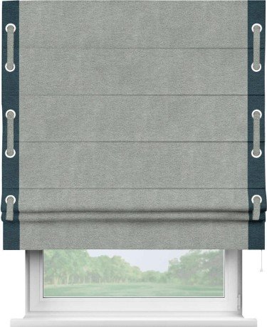 Римская штора «Кортин» с кантом Стрим Дуо (люверсы с пояском), для проема, ткань твид блэкаут, светло-серый