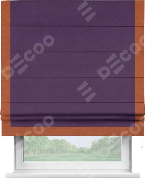 Римская штора «Кортин» с кантом Виктория, для проема, ткань вельвет темно-фиолетовый