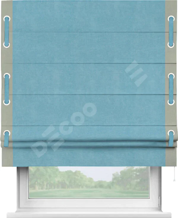 Римская штора «Кортин» с кантом Стрим Дуо (люверсы с пояском), для проема, ткань вельвет ментоловый
