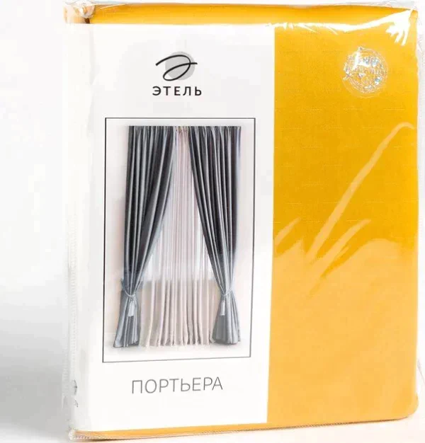 Штора портьерная Этель "Штрихи"цв.желтый,на шторн.ленте 130*300 см,100% п/э