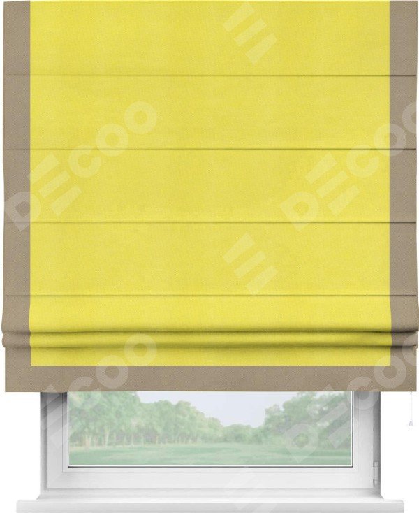 Римская штора «Кортин» с кантом Виктория, для проема, ткань вельвет cветло-желтый