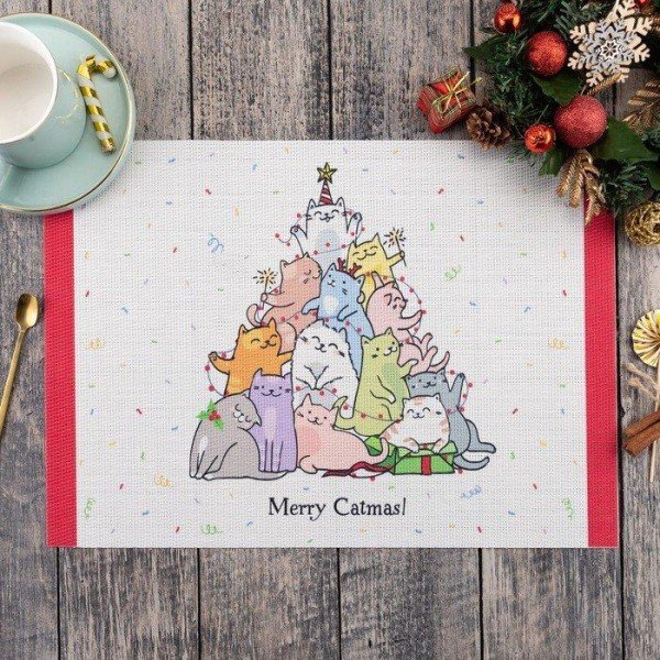 Новогодняя салфетка на стол Merry Catmas 40х29 см