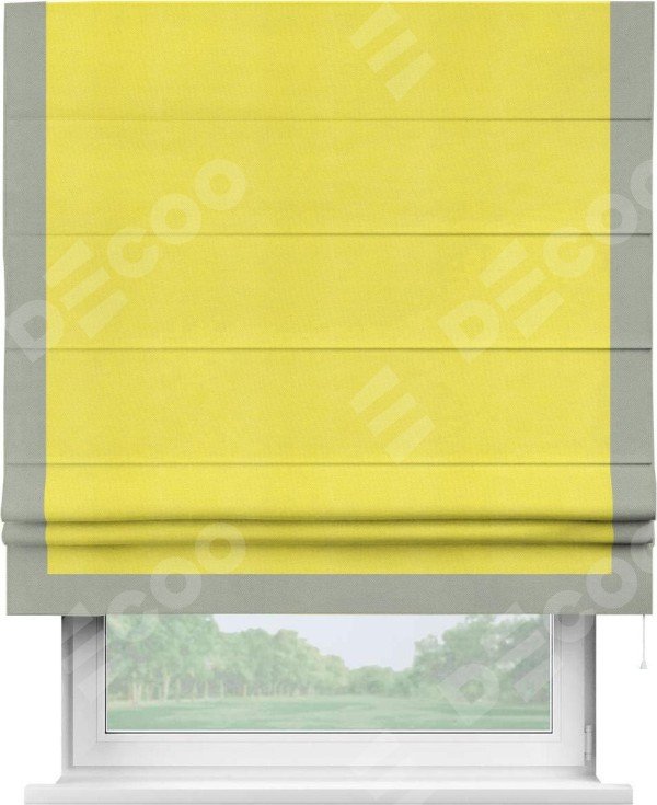 Римская штора «Кортин» с кантом Виктория, для проема, ткань вельвет cветло-желтый