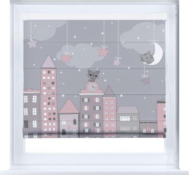 Римская штора «Кортин» кассетная «Вечерний город»