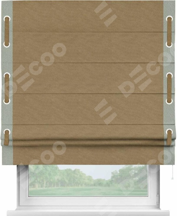 Римская штора «Кортин» с кантом Стрим Дуо (люверсы с пояском), для проема, ткань лён димаут, коричневый