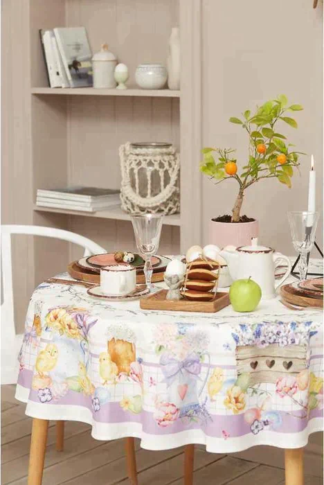 Скатерть "Этель" Spring easter d=214см +/-3см, 100% хл, саржа 190 гр/м2