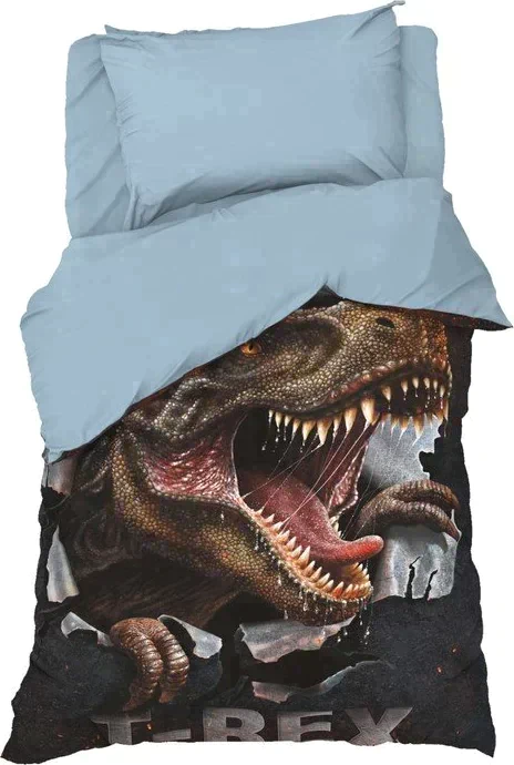 Постельное бельё Этель 1,5 сп "Dangerous T-rex" 143х215 см, 150х214 см, 50х70 см -1 шт, 100% хлопок, бязь