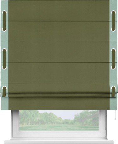 Римская штора «Кортин» с кантом Стрим Дуо (люверсы с пояском), для проема, ткань блэкаут однотонный зелёный