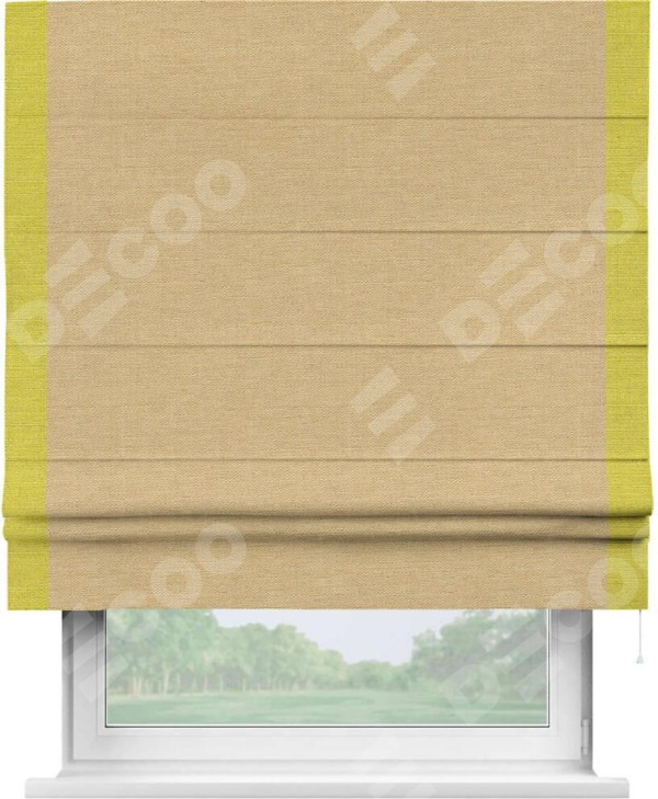 Римская штора «Кортин» с кантом Стрим Дуо, для проема, ткань лён темно-бежевый