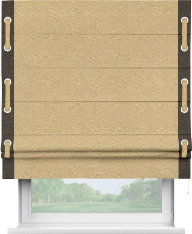 Римская штора «Кортин» с кантом Стрим Дуо (люверсы с пояском), для проема, ткань лён темно-бежевый