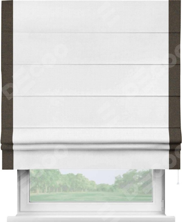 Римская штора «Кортин» с кантом Стрим Дуо, для проема, ткань лён белый, ширина 40-60 см