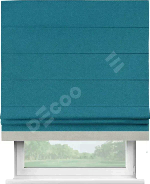 Римская штора «Кортин» с кантом Джестер, для проема, ткань лён димаут, светло-синий