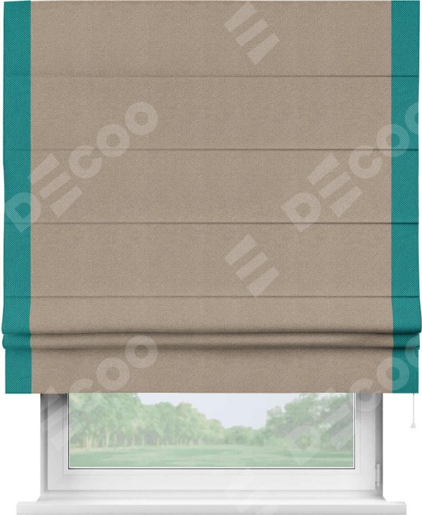 Римская штора «Кортин» с кантом Стрим Дуо, для проема, ткань лён димаут, светло-бежевый