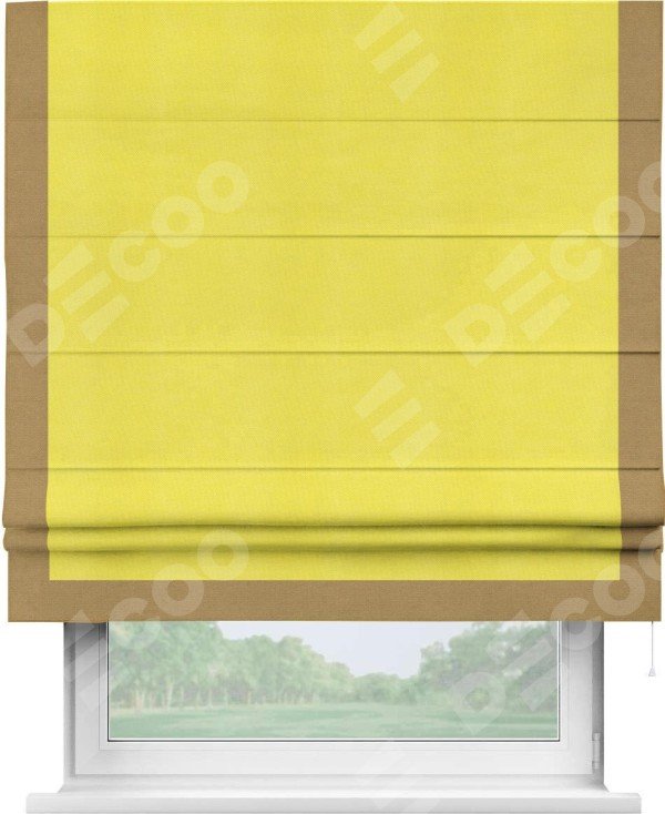 Римская штора «Кортин» с кантом Виктория, для проема, ткань вельвет cветло-желтый