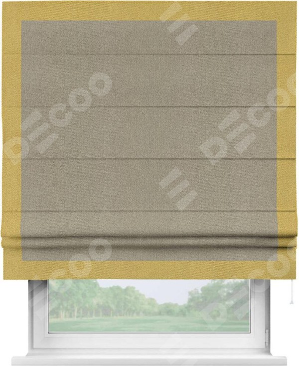 Римская штора «Кортин» с кантом Чесс, для проема, ткань твид блэкаут, кофе