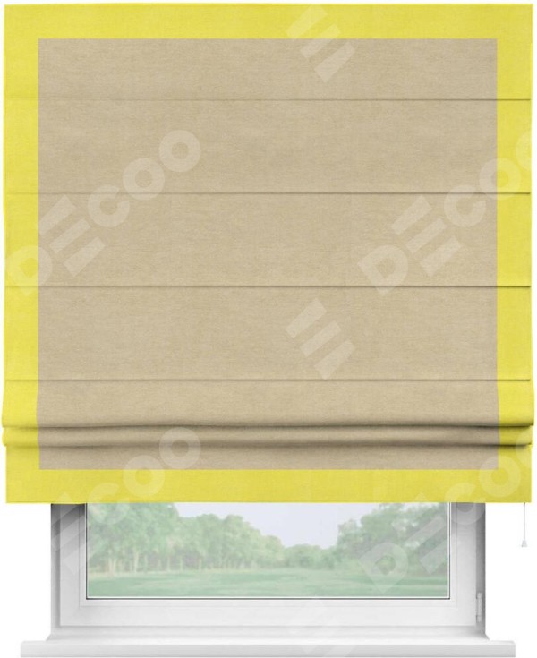 Римская штора «Кортин» с кантом Чесс, для проема, ткань вельвет бежевый