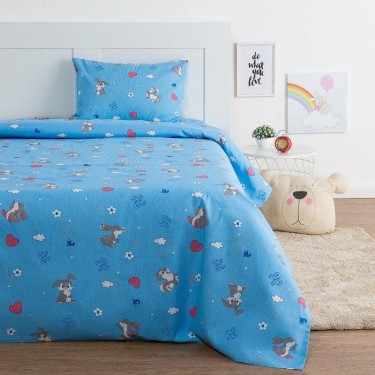Постельное бельё Экономь и Я 1,5 сп. «Зайки» цвет голубой, 145×210, 150×210, 50×70 см-1 шт, бязь 120 гр/м2