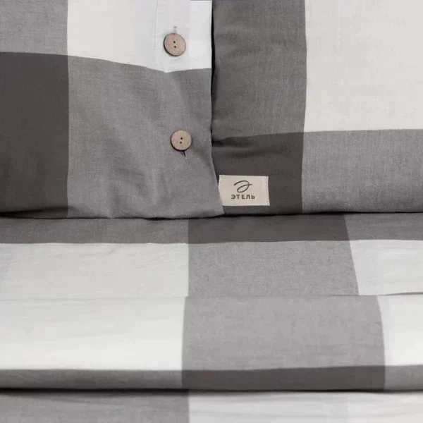Постельное бельё Этель 1.5 сп «Серая клетка» 155х210 см,160х240 см, 50х70-2шт, 100% жатый хлопок,140гр/м2