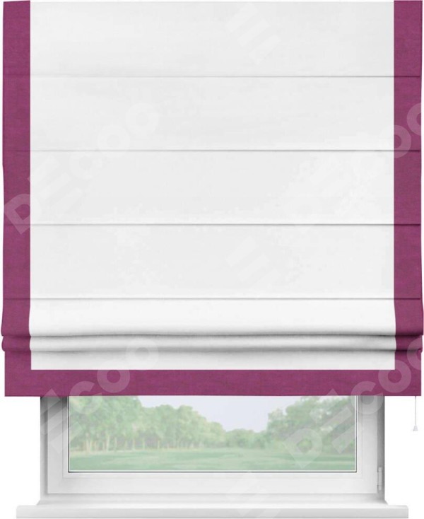 Римская штора «Кортин» с кантом Виктория, для проема, ткань вельвет белый