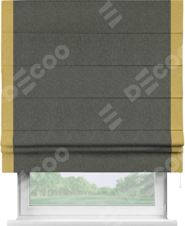 Римская штора «Кортин» с кантом Стрим Дуо, для проема, ткань твид блэкаут, тёмно-серый