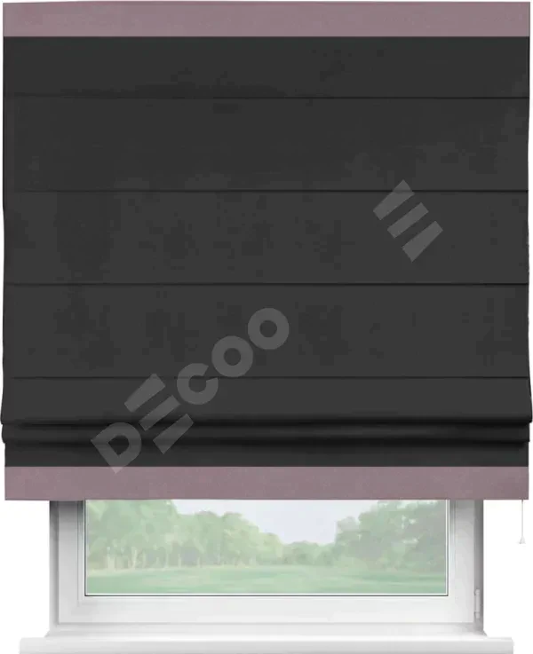 Римская штора «Кортин» с кантом Горизонт, для проема, ткань блэкаут однотонный черный