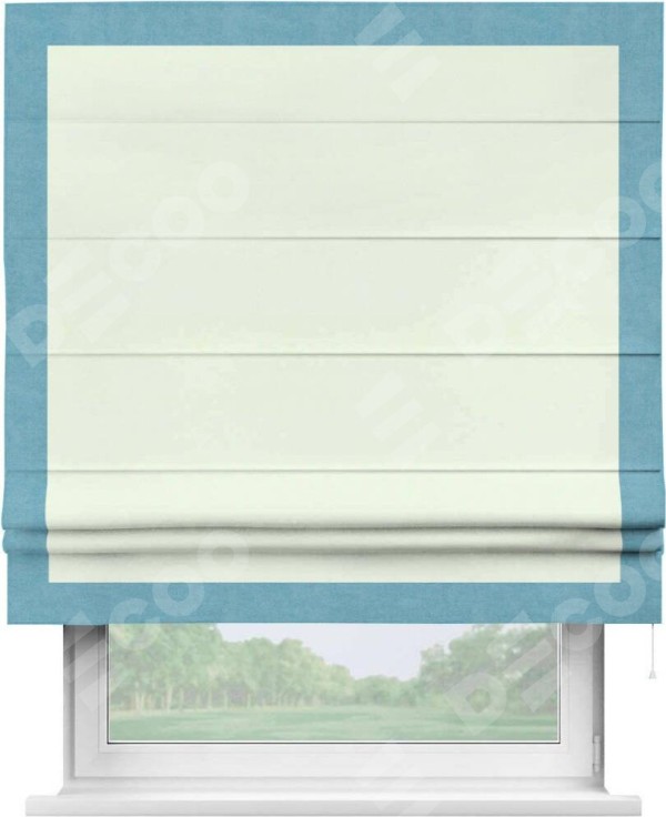 Римская штора «Кортин» с кантом Чесс, для проема, ткань вельвет кремовый