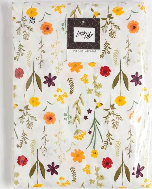 Простыня на резинке LoveLife 180*200*25см, "Цветочная поляна", 100% хлопок, сатин, 125г/м²