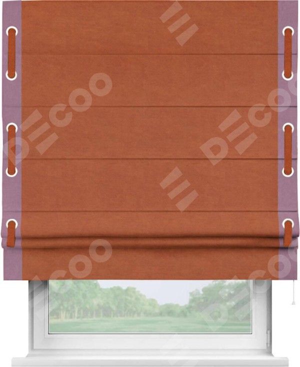 Римская штора «Кортин» с кантом Стрим Дуо (люверсы с пояском), для проема, ткань вельвет терракотовый