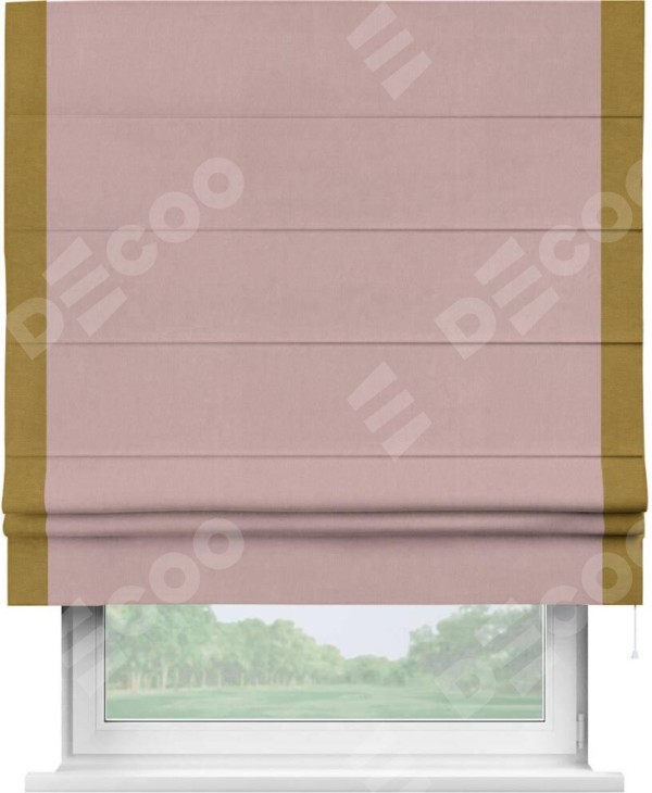 Римская штора «Кортин» с кантом Стрим Дуо, для проема, ткань вельвет розовая пудра