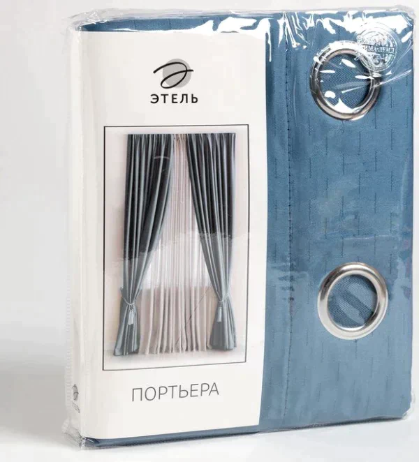 Штора портьерная Этель "Штрихи" цв.синий,на люверсах 145*260 см, 100% п/э