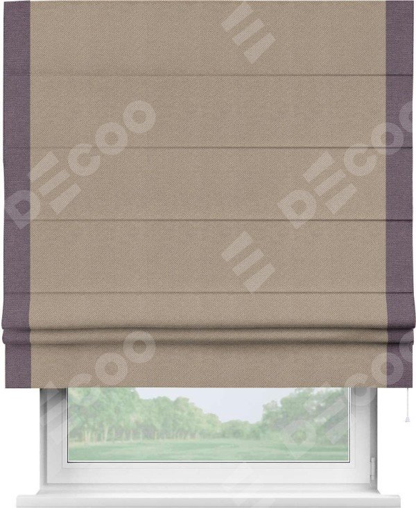 Римская штора «Кортин» с кантом Стрим Дуо, для проема, ткань лён димаут, светло-бежевый