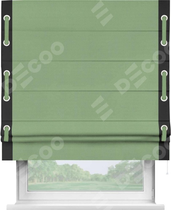 Римская штора «Кортин» с кантом Стрим Дуо (люверсы с пояском), для проема, ткань блэкаут однотонный оливковый