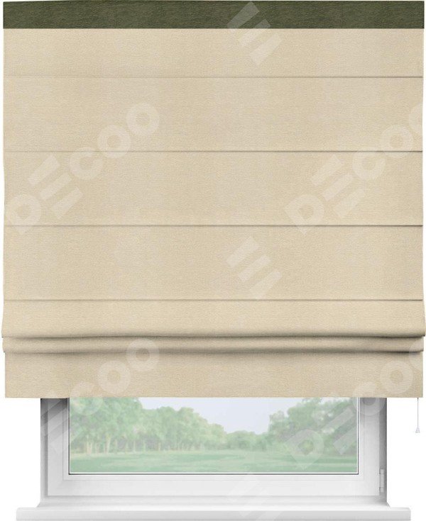 Римская штора «Кортин» с кантом Кинг, для проема ткань софт однотонный бежевый лайт