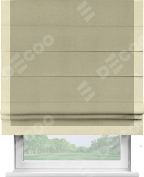 Римская штора «Кортин» с кантом Виктория, для проема, ткань блэкаут однотонный милано капучино